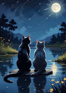 Cats under the moonlight