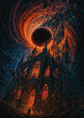 Gothic Cathedral Under a Cosmic Vortex