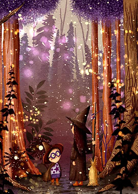 Whimsical Witches in Enchanted Forest Illustration