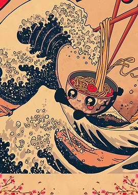 Kawaii Ramen Bowl Surfing Great Wave
