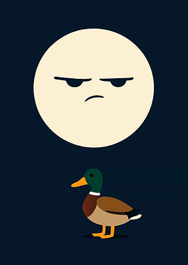 Grumpy Moon and Duck Illustration