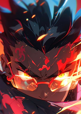 Anime Character with Fiery Aura