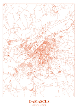 Damascus city map in orange lines