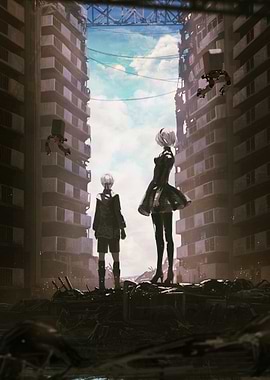 Nier Automata: 2B and 9S in Ruins