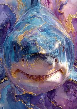 Abstract Shark Portrait with Gold Accents
