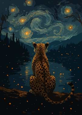 Cheetah under Starry Night Sky