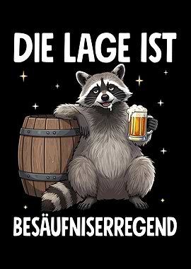 Humorous Raccoon with Beer and German Text