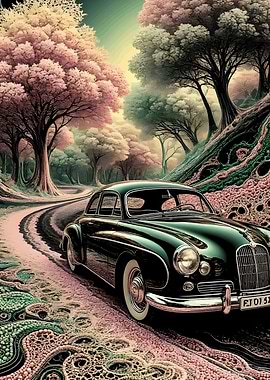 Vintage Car on a Forest Road
