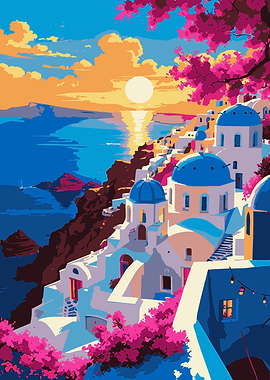 Santorini Sunset Digital Art