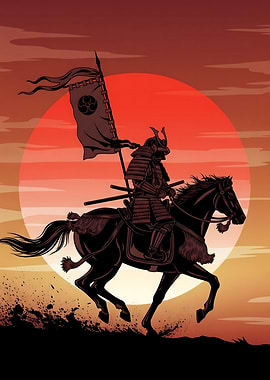 Samurai Warrior on Horseback Silhouette