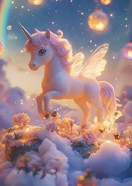 Sparkling Unicorn with Wings in Dreamscape