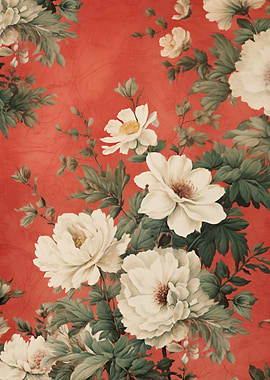 White Flowers on Red