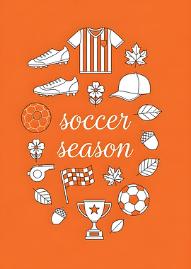 Soccer Season Icons on Orange Background
