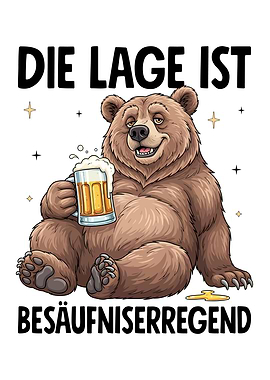 Cartoon Bear with Beer - German Text