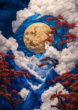 Rabbit on Cloud with Moon