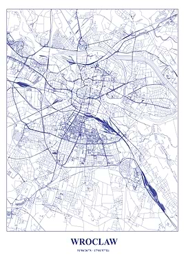 Wroclaw City Map - Blue Lines