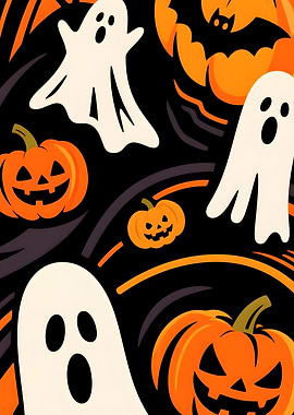 Halloween Ghosts and Pumpkins Pattern