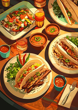 Tacos and Salsa Feast Illustration