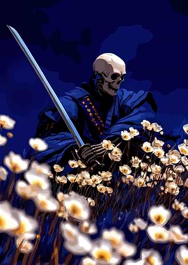 Skeleton Samurai in Flower Field