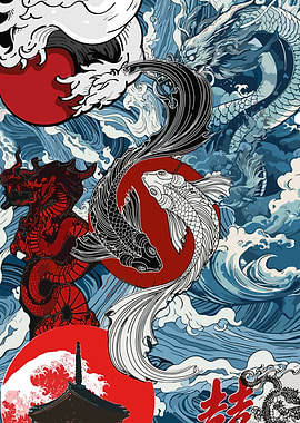 Yin Yang Koi Fish Dragon Art