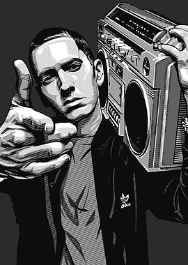 Eminem with Boombox Black and White