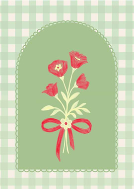 cottagecore Floral bouquet with ribbon green