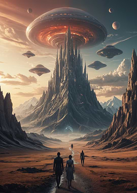 Alien Invasion Landscape with Figures
