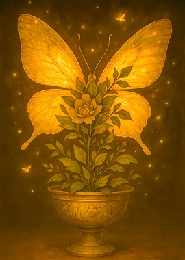 Golden Butterfly with Floral Arrangement