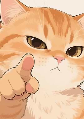 Orange Cat Pointing Finger Illustration