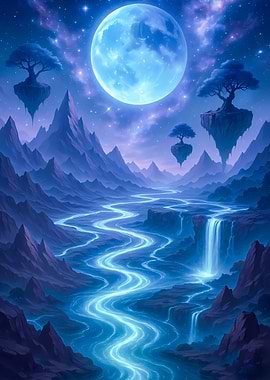 Fantasy Landscape with Moon and River