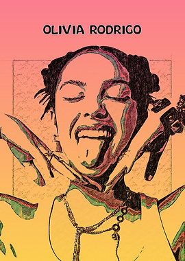 Olivia Rodrigo Portrait with Sketch Effect