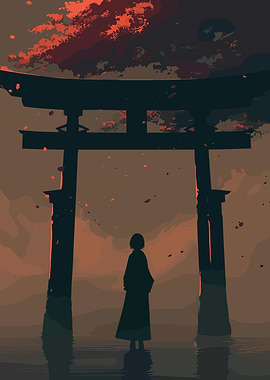 Silhouette at Torii Gate