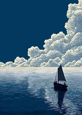 Sailboat on Calm Waters with Clouds