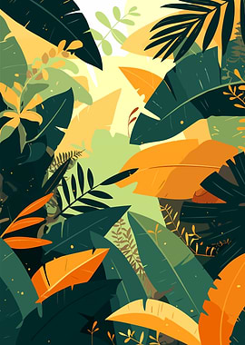 Tropical Leaves Minimalist Illustration Art Jungle Theme