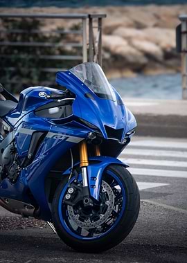 Blue Yamaha R1 Motorcycle Close-Up