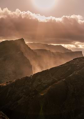Misty Mountain Range at Sunset