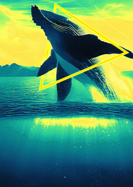 Whale breaching with geometric overlay
