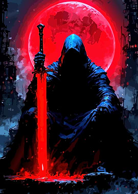 Hooded Figure with Red Sword