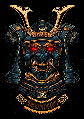 Samurai Warrior Mask Illustration