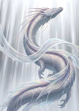 White Dragon Waterfall Fantasy Art
