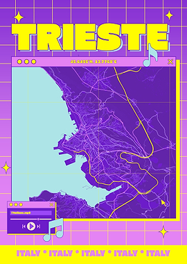 Trieste Map Poster Retro Style