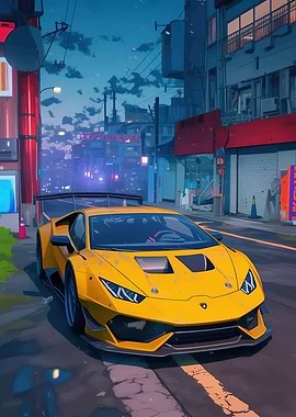 Yellow Lamborghini in Urban Setting