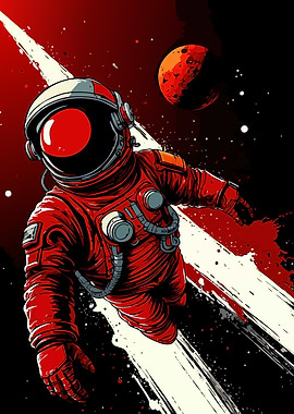 Red Astronaut in Space Illustration