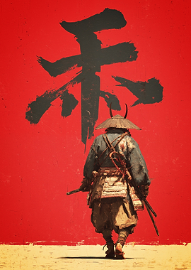 Samurai Back View with Kanji Symbol