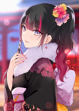 Girl in Kimono with Flower