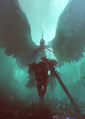 Winged Warrior in Teal Hues