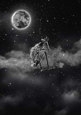 Skeleton in Space with Moon