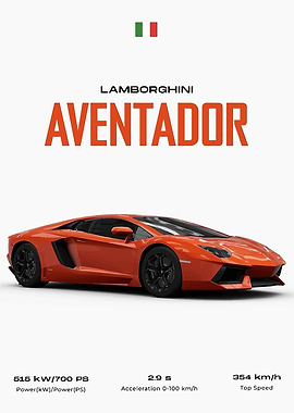 Lamborghini Aventador Orange Car Poster