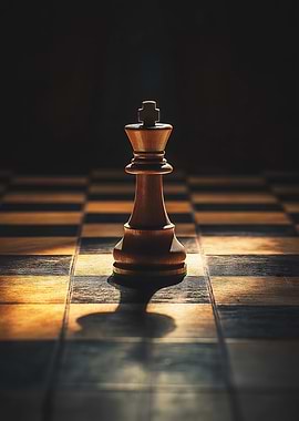 A single king chess piece on a chessboard