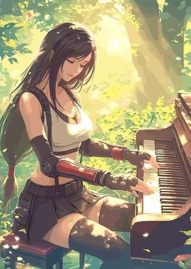 Tifa Lockhart playing piano in nature